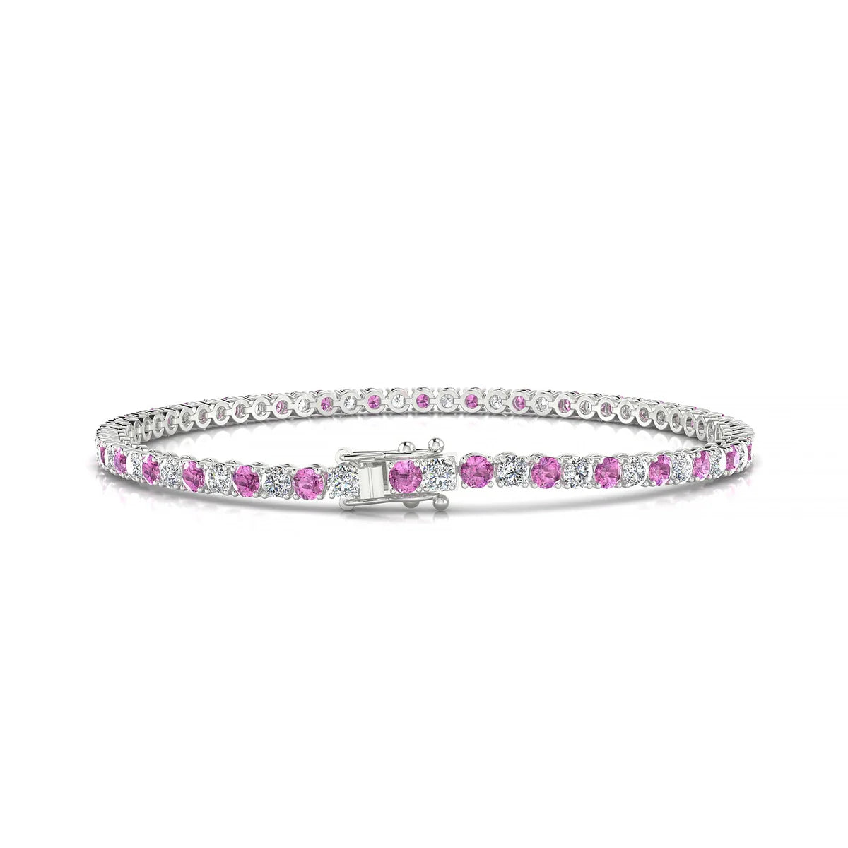 Palazzo 1-1 | 18k White Gold 2.5 mm Round Natural Pink Sapphire Tennis Bracelet