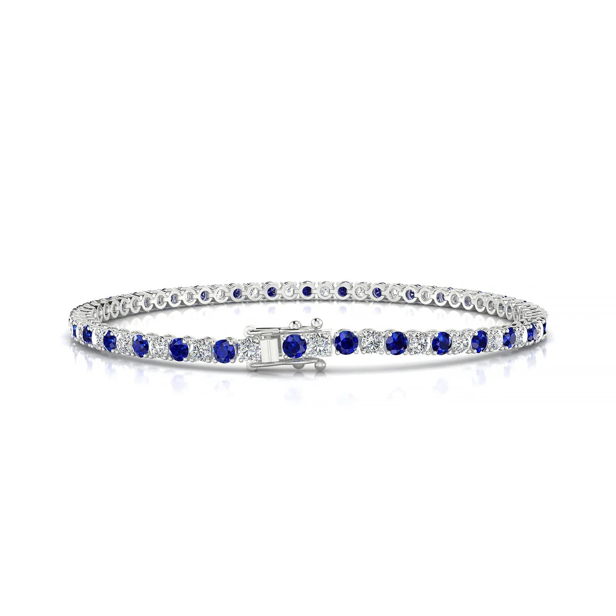 Palazzo 1-1 | 18k White Gold 2.5 mm Round Natural Sapphire Tennis Bracelet