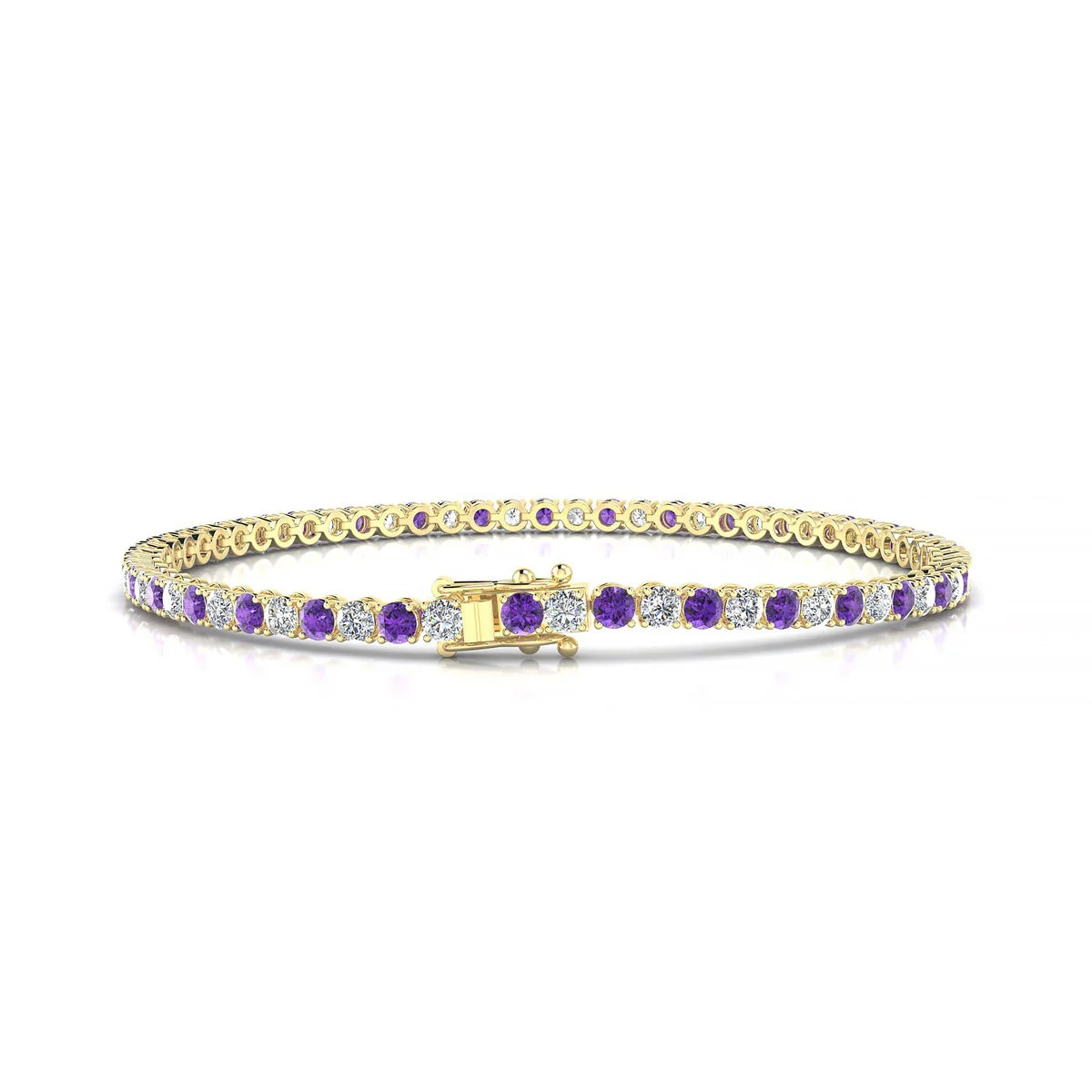 Palazzo 1-1 | 18k Yellow Gold 2.5 mm Round Natural Amethyst Tennis Bracelet