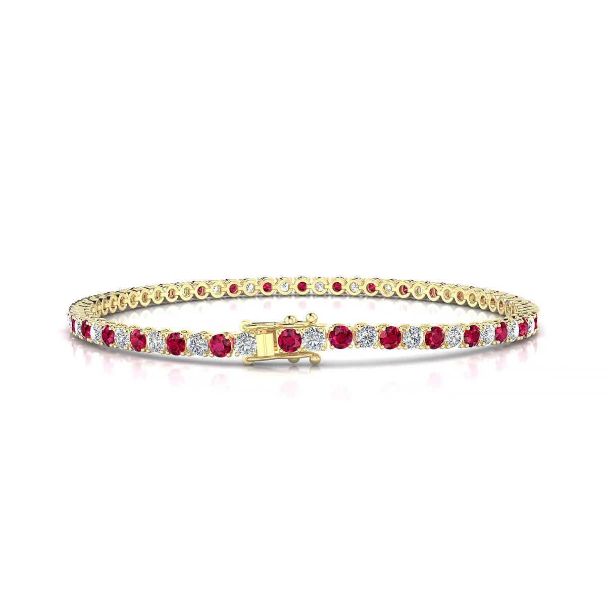 Palazzo 1-1 | 18k Yellow Gold 2.5 mm Round Natural Ruby Tennis Bracelet