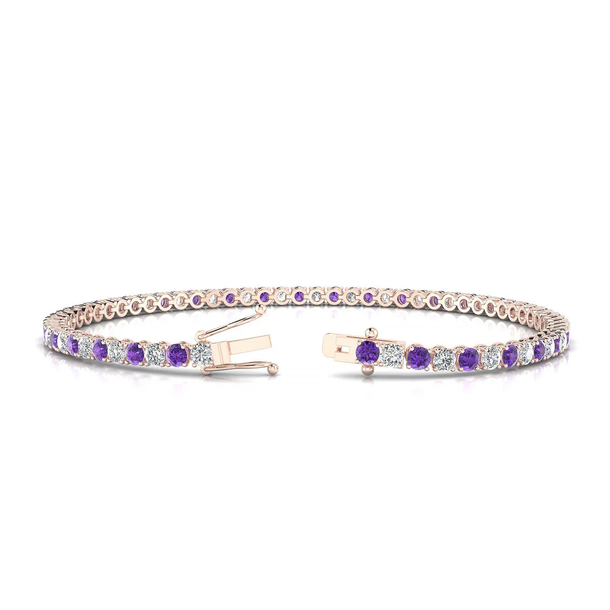 Palazzo 1-1 | 18k Rose Gold 2.5 mm Round Natural Amethyst Tennis Bracelet