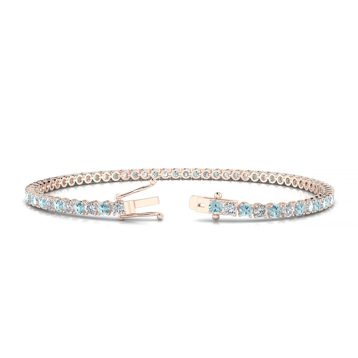 Palazzo 1-1 | 18k Rose Gold 2.5 mm Round Natural Aquamarine Tennis Bracelet