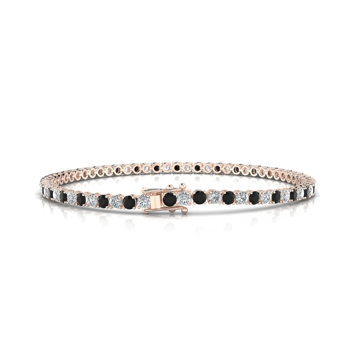 Palazzo 1-1 | 18k Rose Gold 2.5 mm Round Natural Black Diamond Tennis Bracelet
