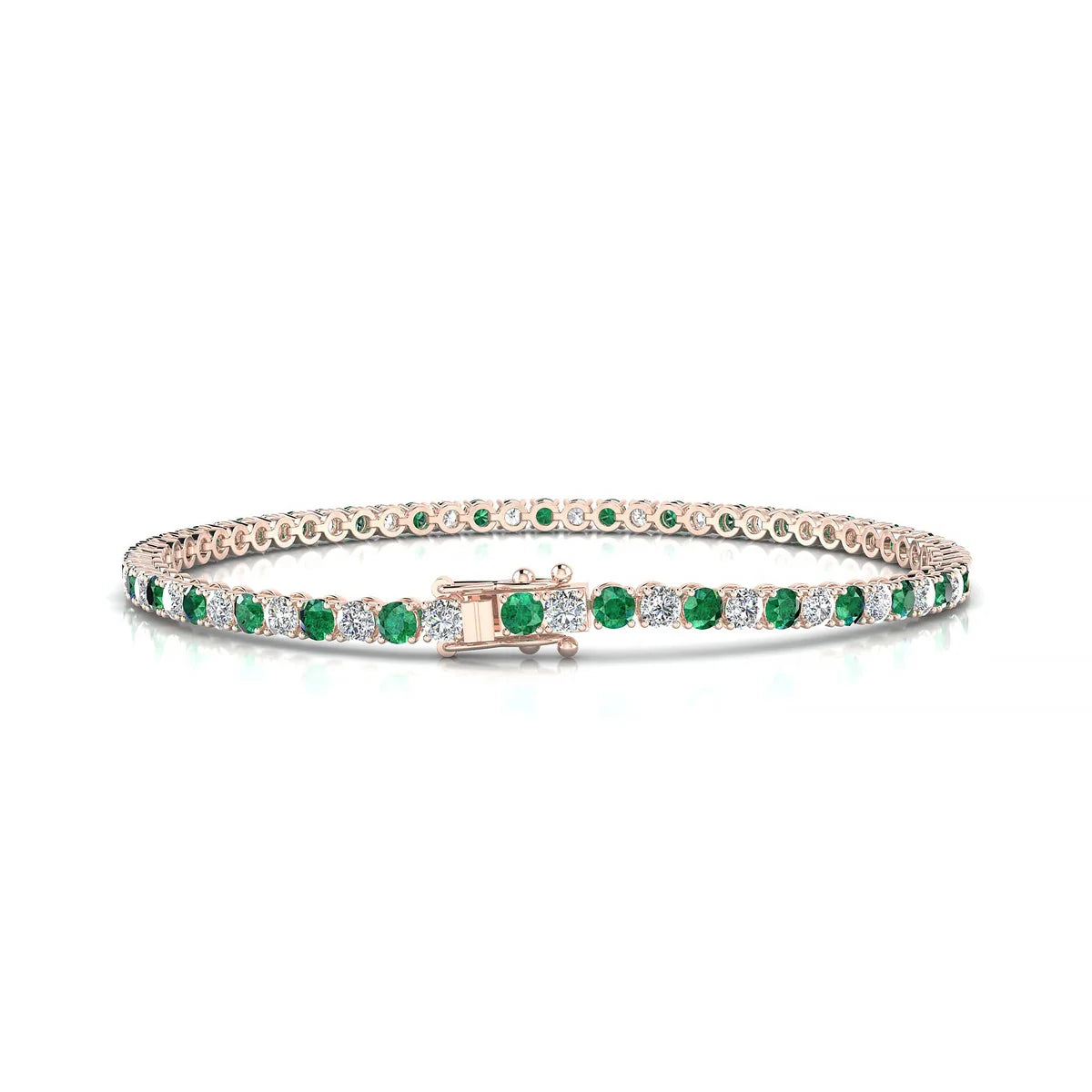 Palazzo 1-1 | 18k Rose Gold 2.5 mm Round Natural Emerald Tennis Bracelet