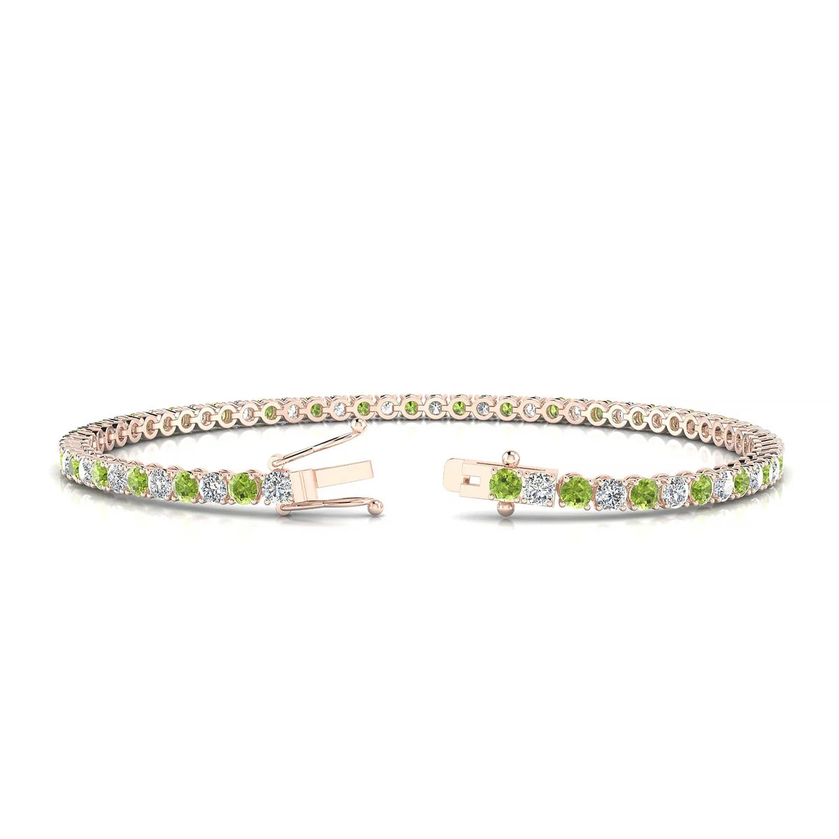 Palazzo 1-1 | 18k Rose Gold 2.5 mm Round Natural Peridot Tennis Bracelet