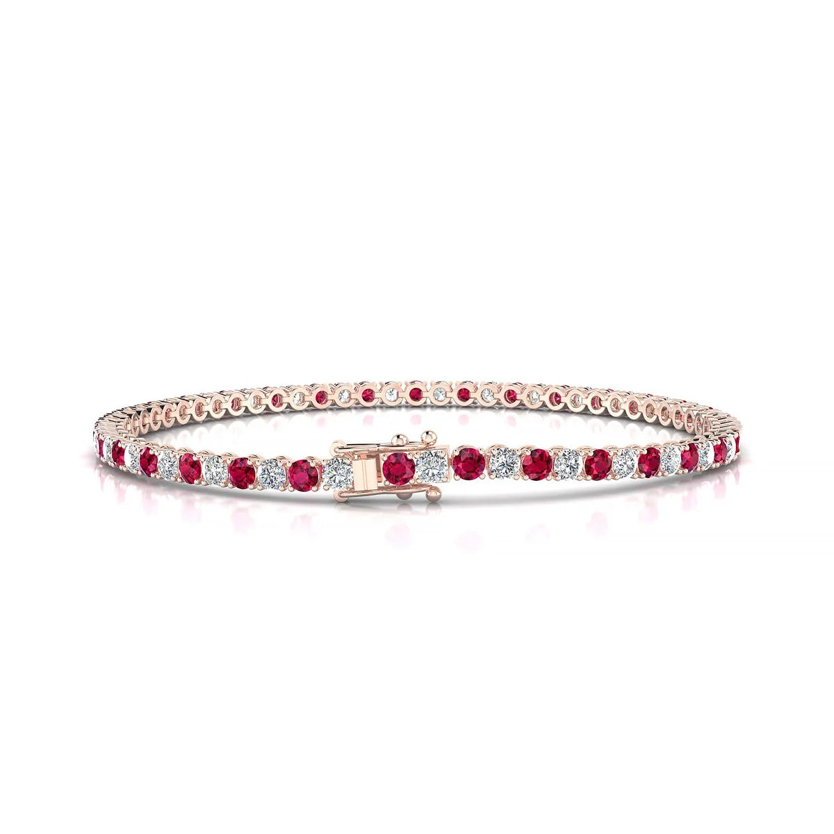 Palazzo 1-1 | 18k Rose Gold 2.5 mm Round Natural Ruby Tennis Bracelet