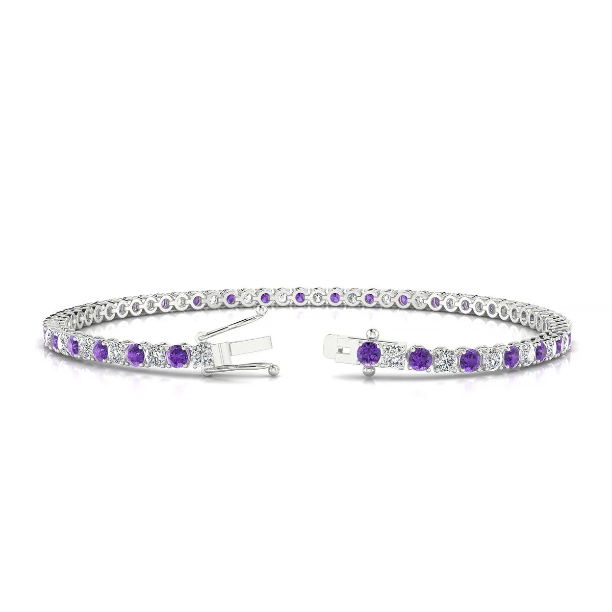 Palazzo 1-1 | 18k White Gold 2.5 mm Round Natural Amethyst Tennis Bracelet