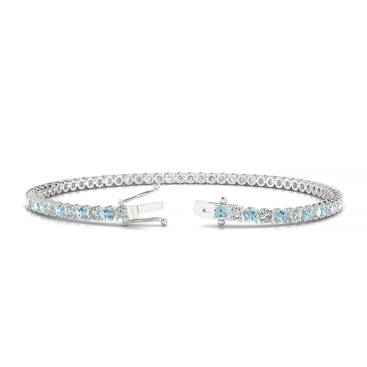 Palazzo 1-1 | 18k White Gold 2.5 mm Round Natural Aquamarine Tennis Bracelet