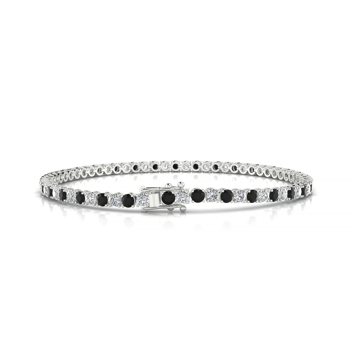 Palazzo 1-1 | 18k White Gold 2.5 mm Round Natural Black Diamond Tennis Bracelet