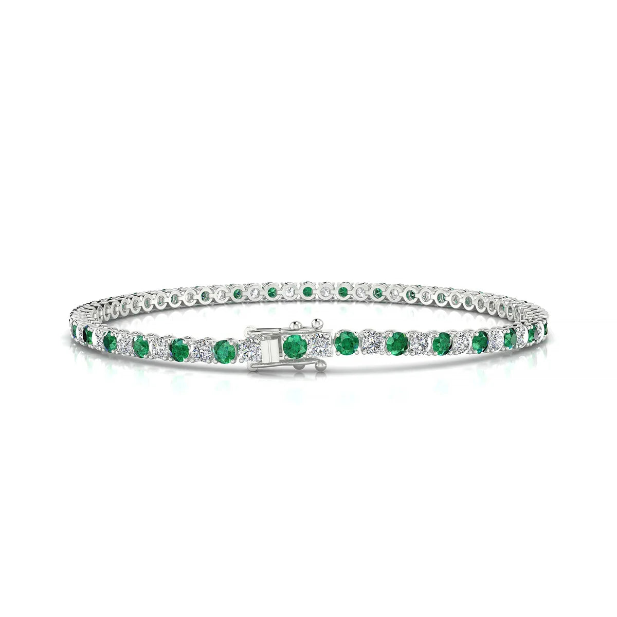 Palazzo 1-1 | 18k White Gold 2.5 mm Round Natural Emerald Tennis Bracelet