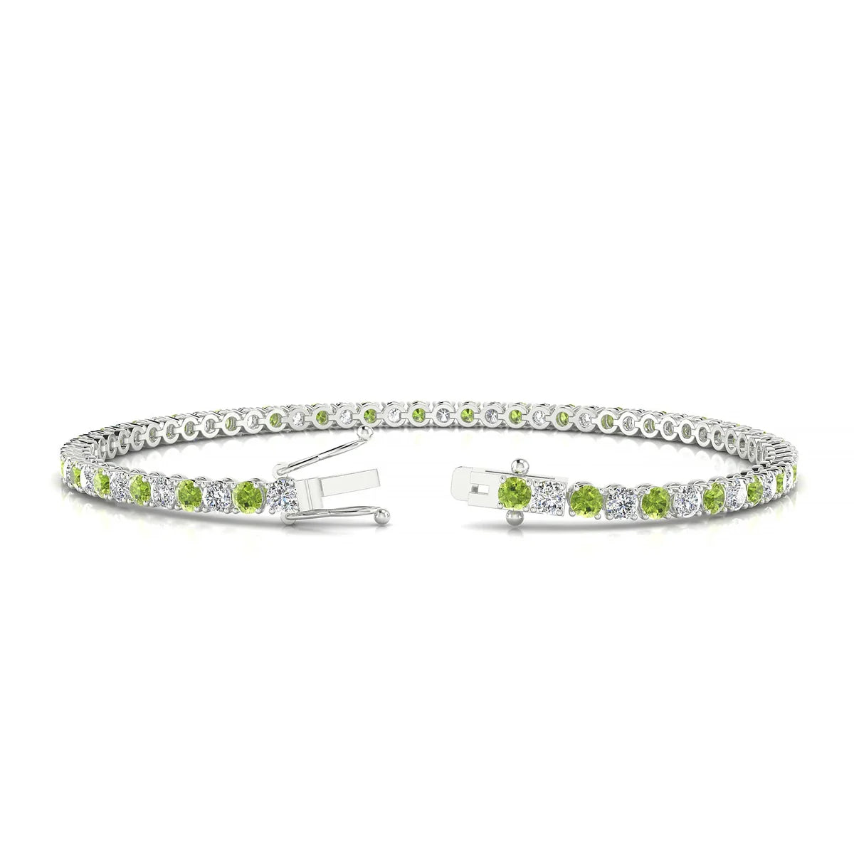 Palazzo 1-1 | 18k White Gold 2.5 mm Round Natural Peridot Tennis Bracelet
