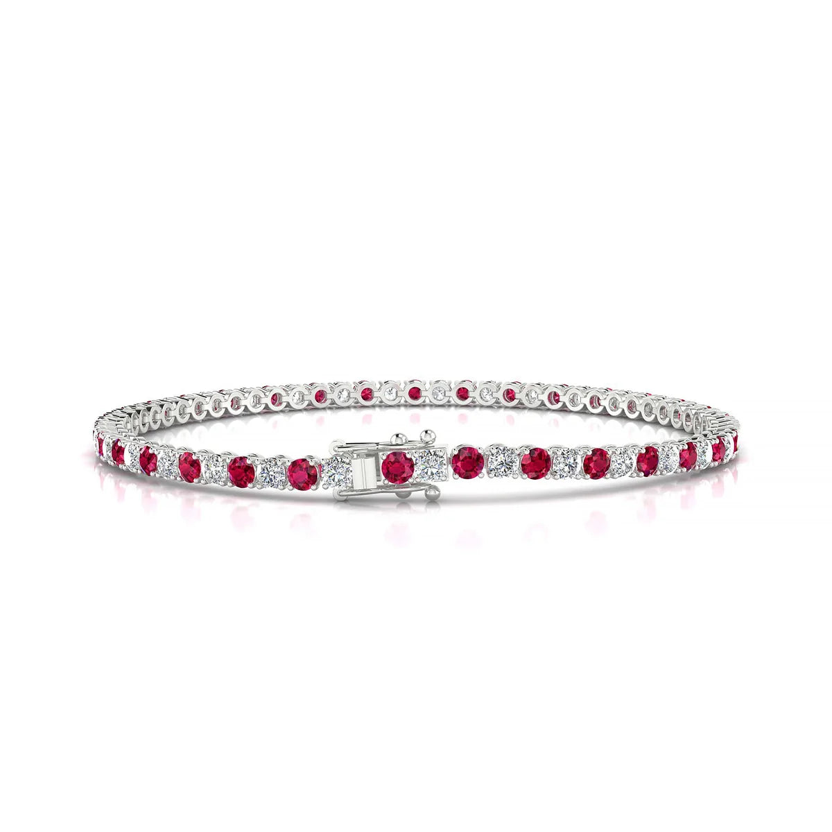Palazzo 1-1 | 18k White Gold 2.5 mm Round Natural Ruby Tennis Bracelet