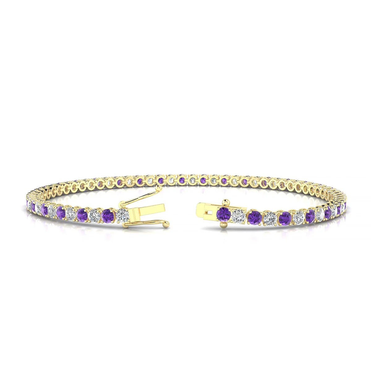 Palazzo 1-1 | 18k Yellow Gold 2.5 mm Round Natural Amethyst Tennis Bracelet