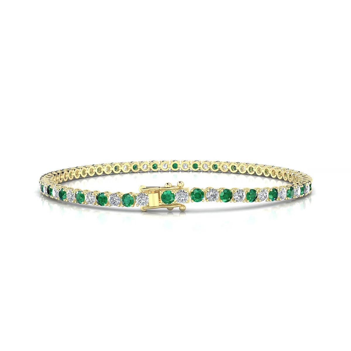 Palazzo 1-1 | 18k Yellow Gold 2.5 mm Round Natural Emerald Tennis Bracelet