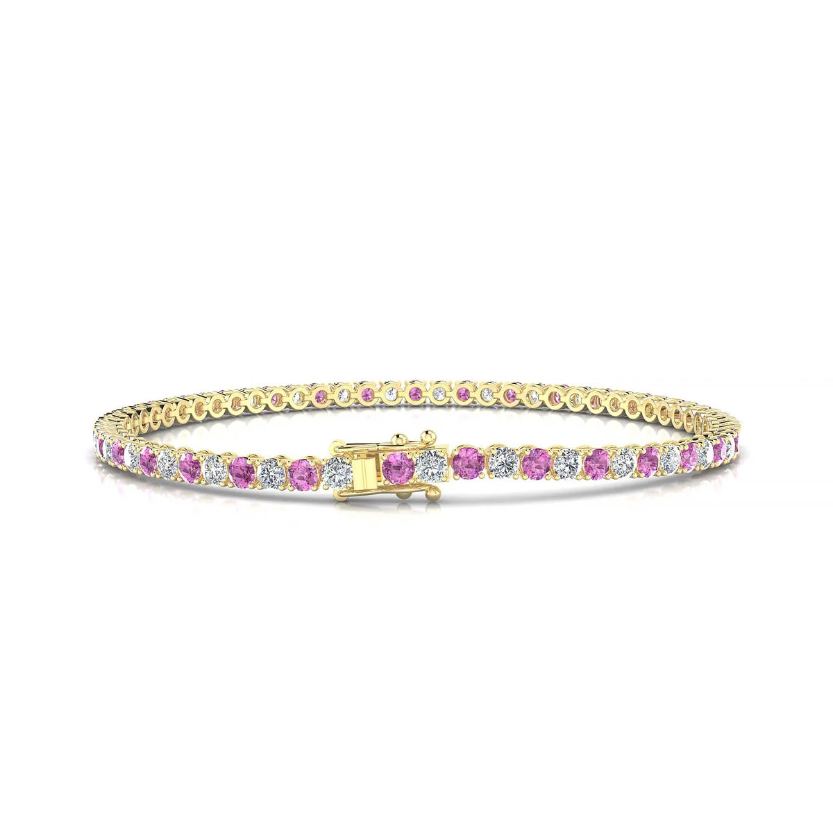 Palazzo 1-1 | 18k Yellow Gold 2.5 mm Round Natural Pink Sapphire Tennis Bracelet
