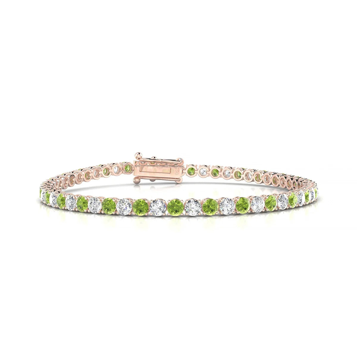 Palazzo 1-1 | 18k Rose Gold 3 mm Round Natural Peridot Tennis Bracelet