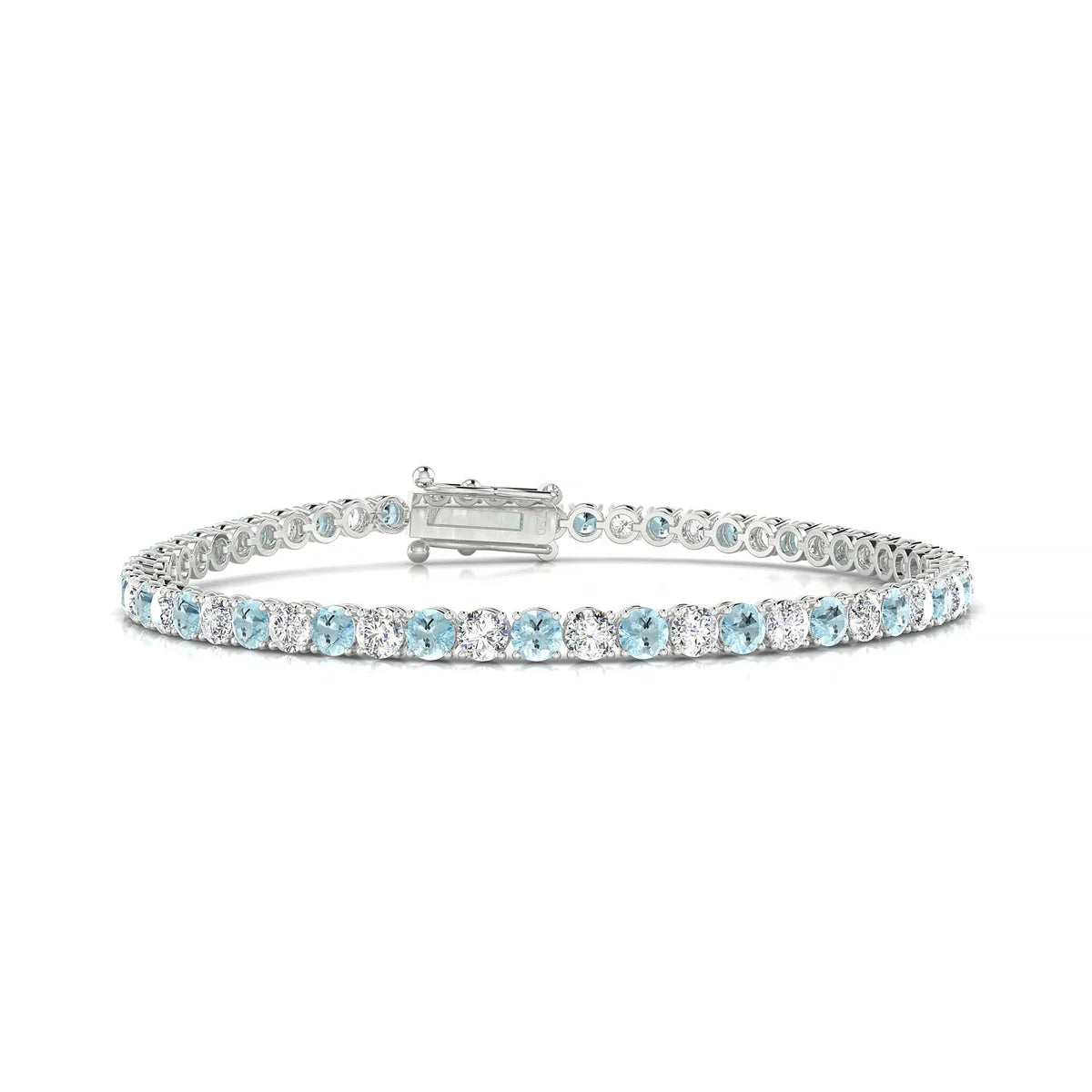 Palazzo 1-1 | 18k White Gold 3 mm Round Natural Aquamarine Tennis Bracelet