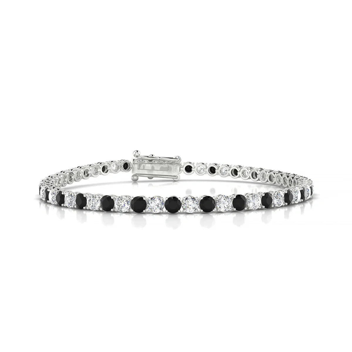Palazzo 1-1 | 18k White Gold 3 mm Round Natural Black Diamond Tennis Bracelet
