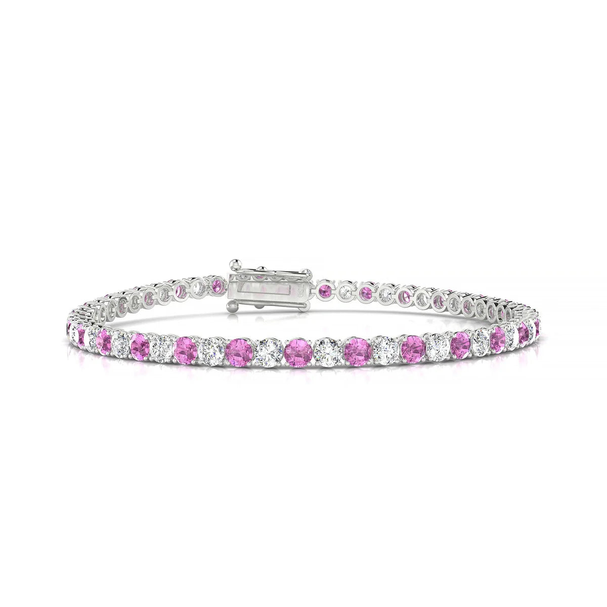 Palazzo 1-1 | 18k White Gold 3 mm Round Natural Pink Sapphire Tennis Bracelet