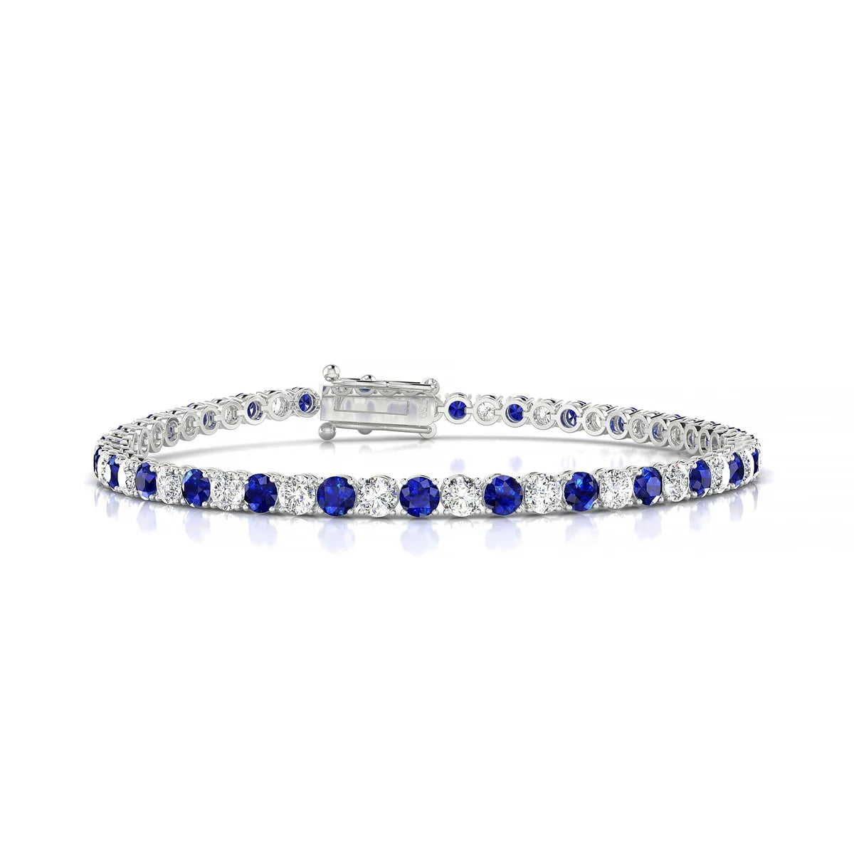 Palazzo 1-1 | 18k White Gold 3 mm Round Natural Sapphire Tennis Bracelet