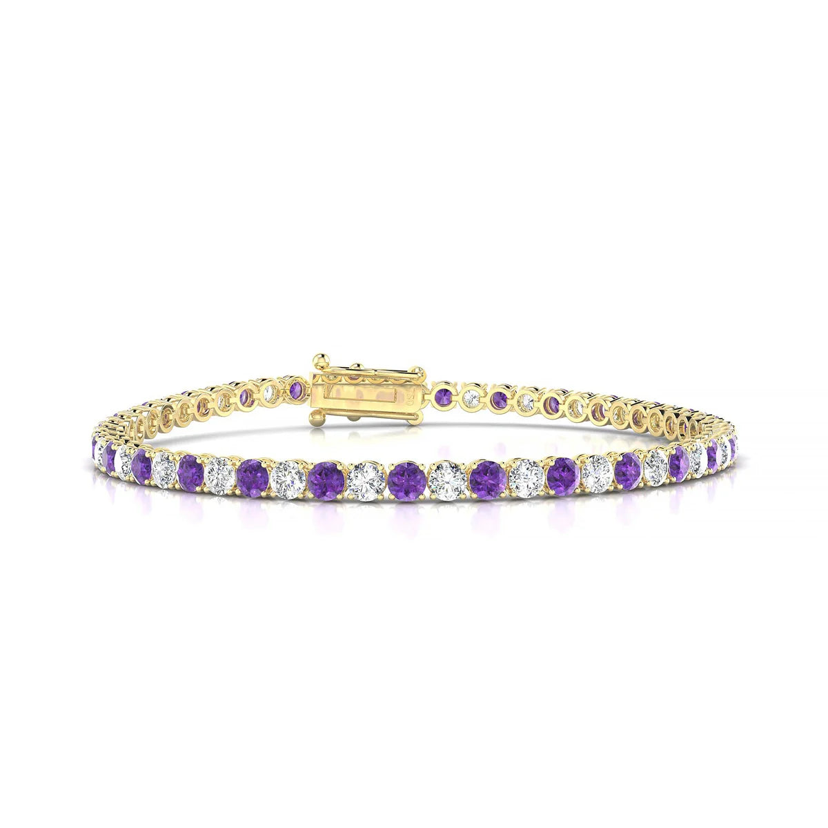 Palazzo 1-1 | 18k Yellow Gold 3 mm Round Natural Amethyst Tennis Bracelet