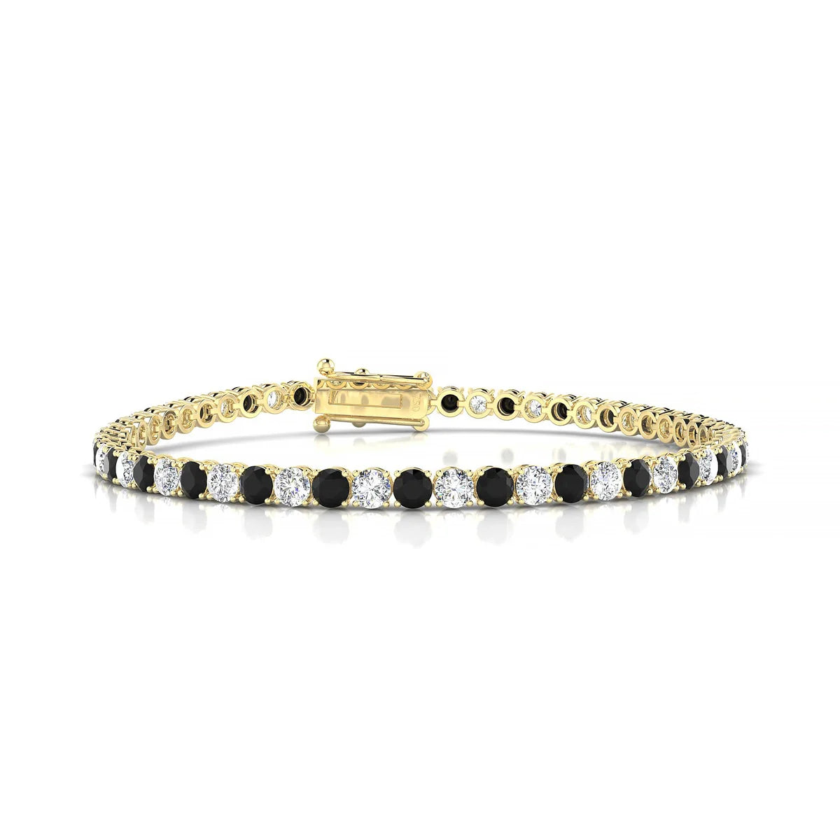 Palazzo 1-1 | 18k Yellow Gold 3 mm Round Natural Black Diamond Tennis Bracelet