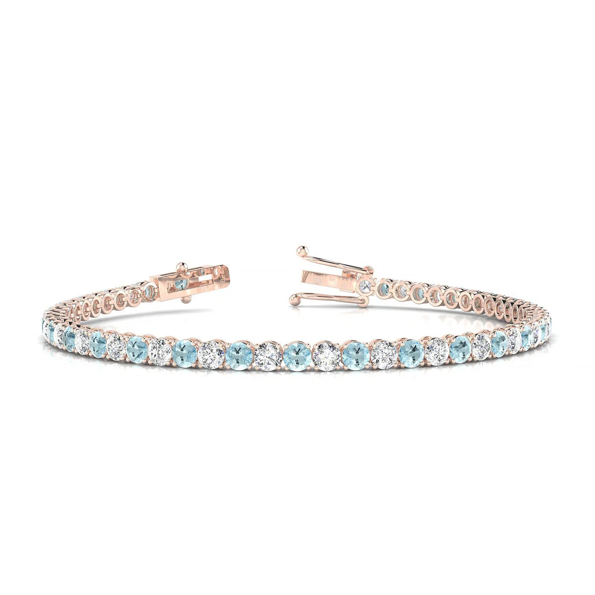Palazzo 1-1 | 18k Rose Gold 3 mm Round Natural Aquamarine Tennis Bracelet