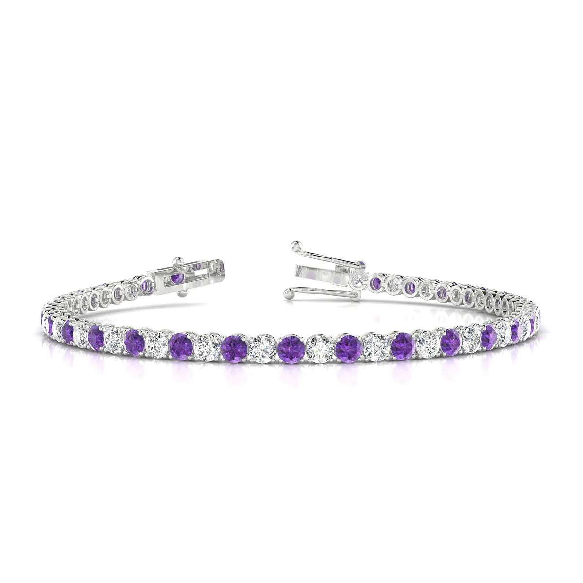 Palazzo 1-1 | 18k White Gold 3 mm Round Natural Amethyst Tennis Bracelet