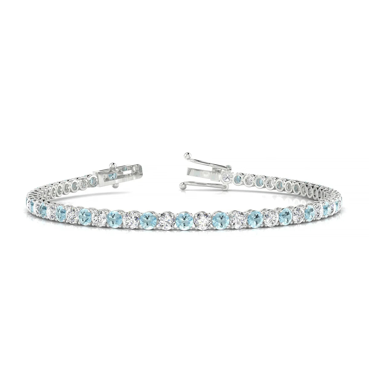 Palazzo 1-1 | 18k White Gold 3 mm Round Natural Aquamarine Tennis Bracelet