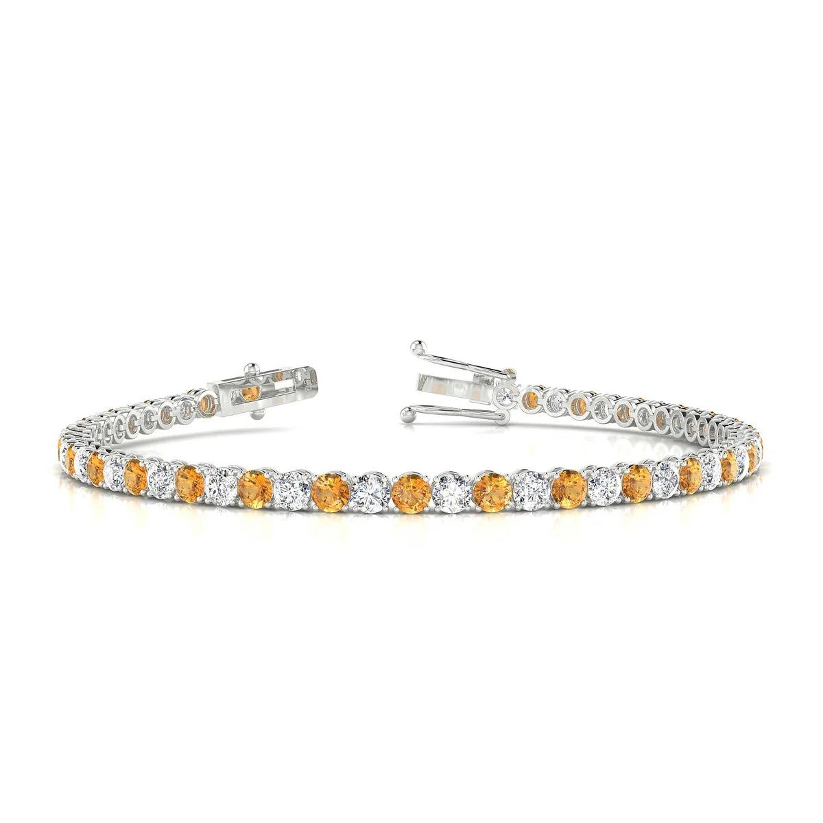 Palazzo 1-1 | 18k White Gold 3 mm Round Natural Citrine Tennis Bracelet
