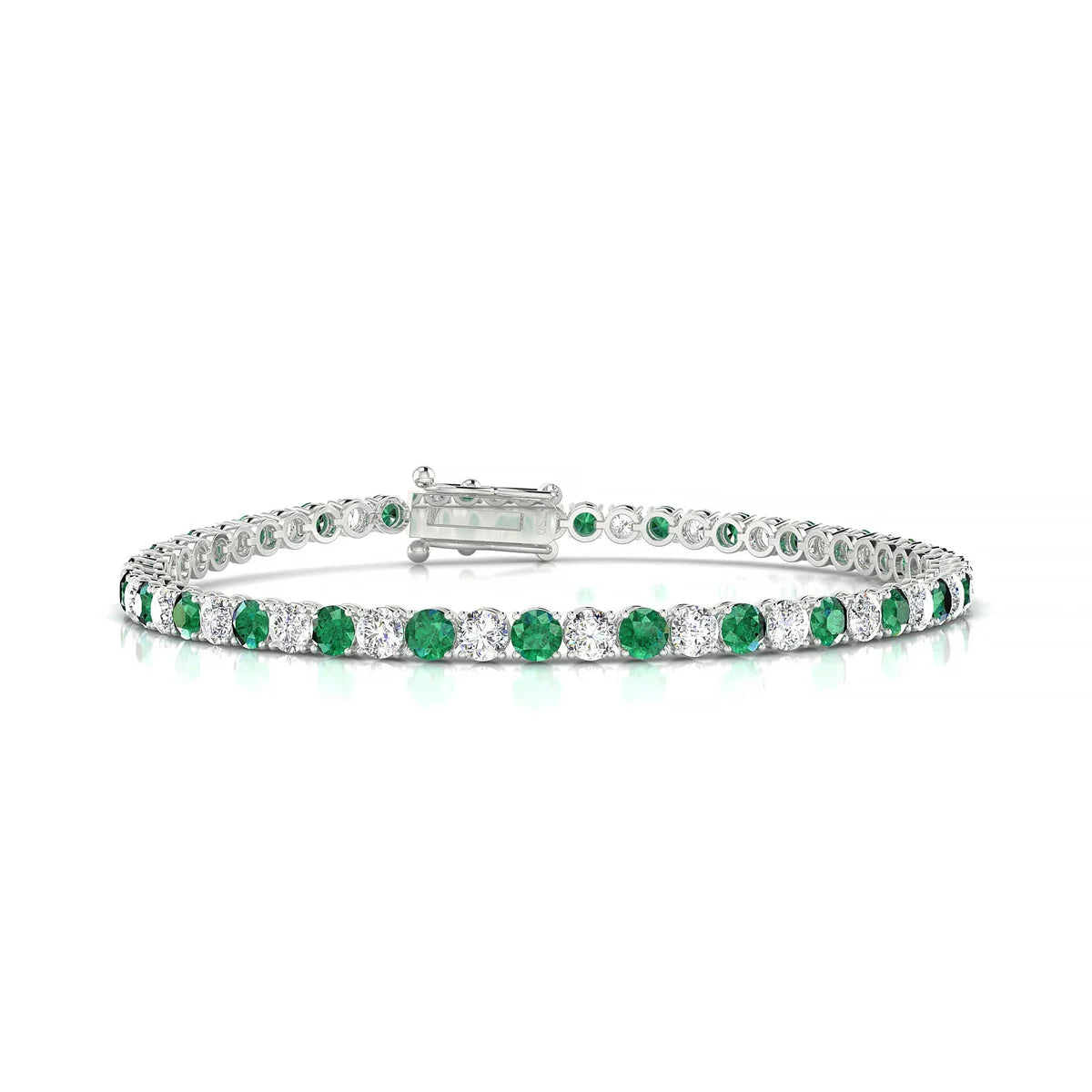 Palazzo 1-1 | 18k White Gold 3 mm Round Natural Emerald Tennis Bracelet