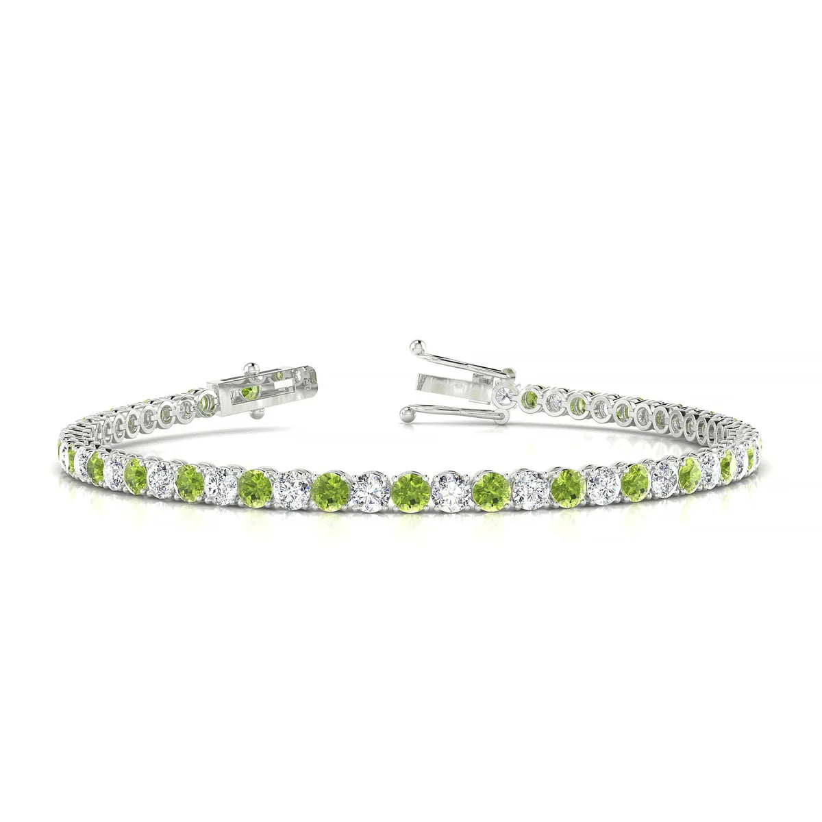 Palazzo 1-1 | 18k White Gold 3 mm Round Natural Peridot Tennis Bracelet