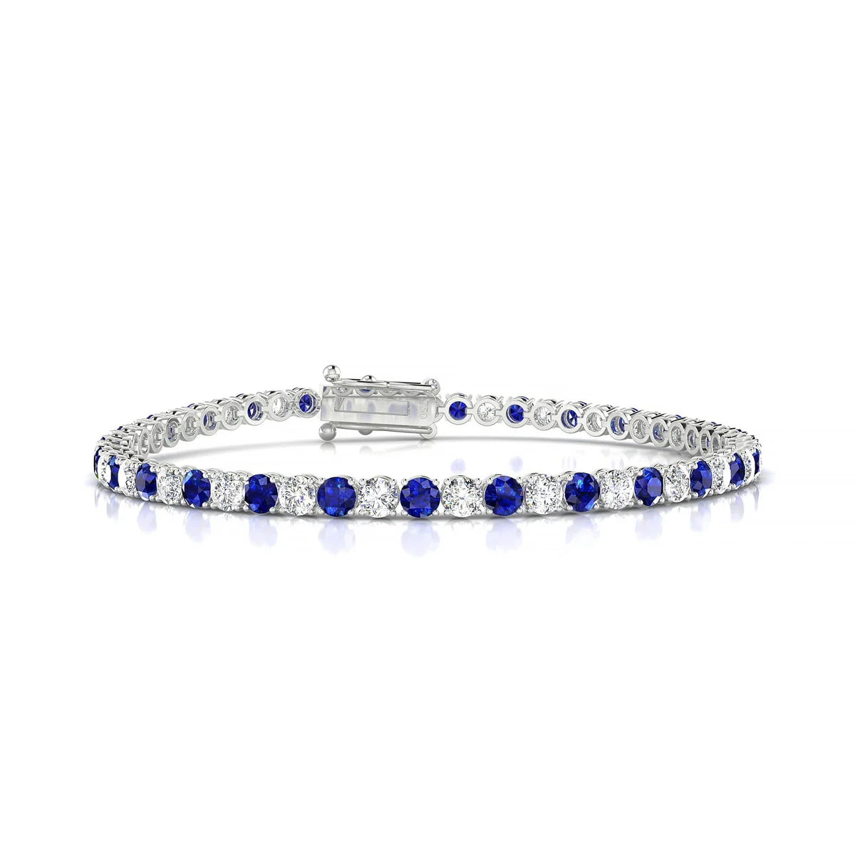 Palazzo 1-1 | 18k White Gold 3 mm Round Natural Sapphire Tennis Bracelet