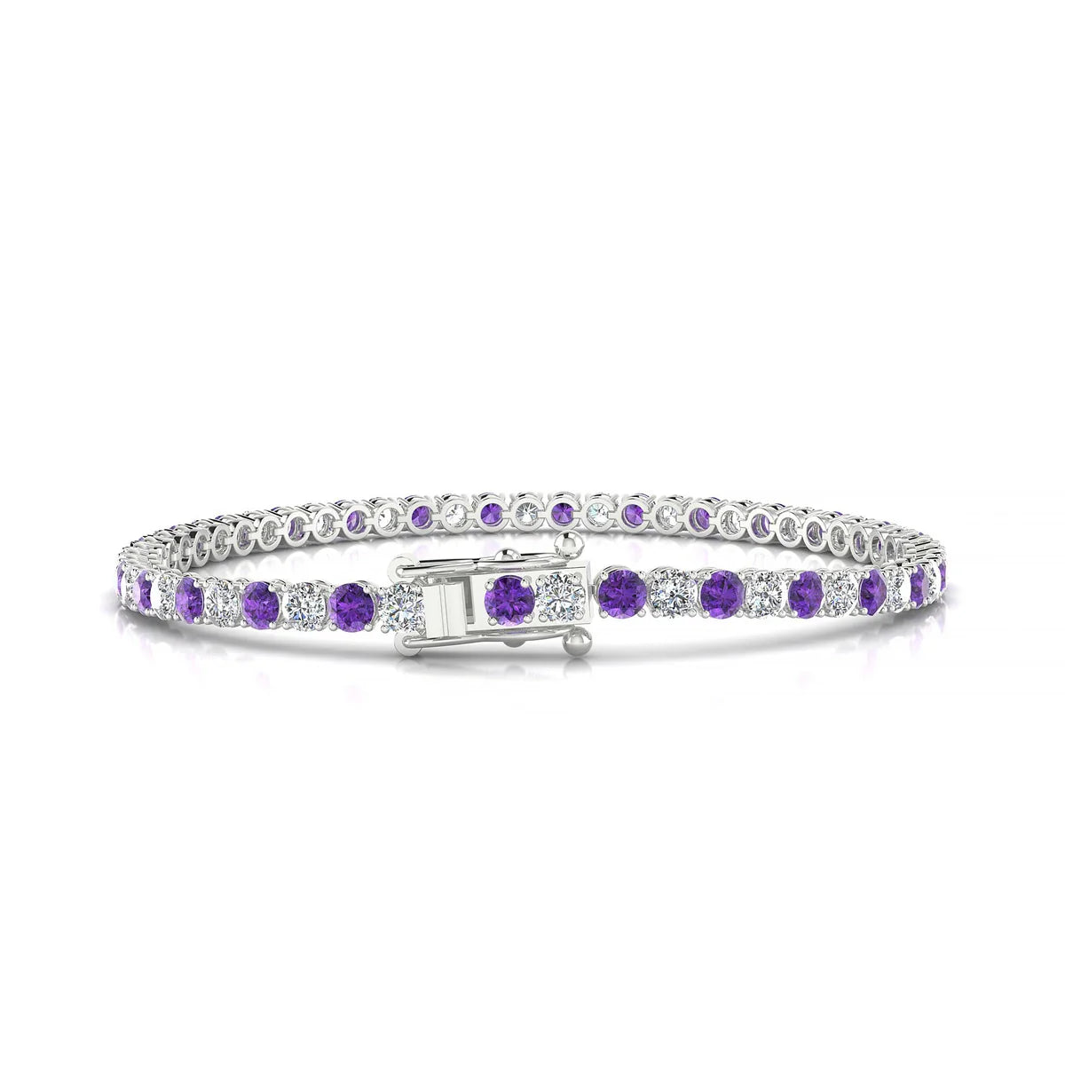 Palazzo 1-1 | 18k White Gold 3 mm Round Natural Amethyst Tennis Bracelet