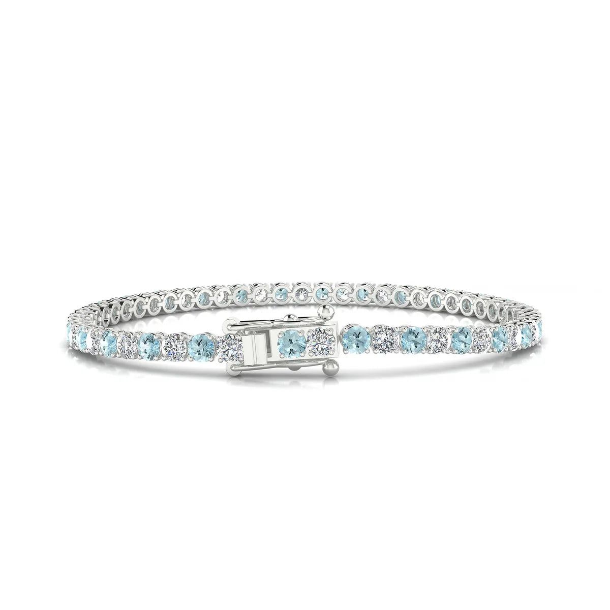Palazzo 1-1 | 18k White Gold 3 mm Round Natural Aquamarine Tennis Bracelet