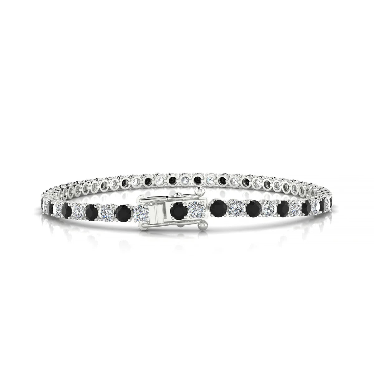 Palazzo 1-1 | 18k White Gold 3 mm Round Natural Black Diamond Tennis Bracelet