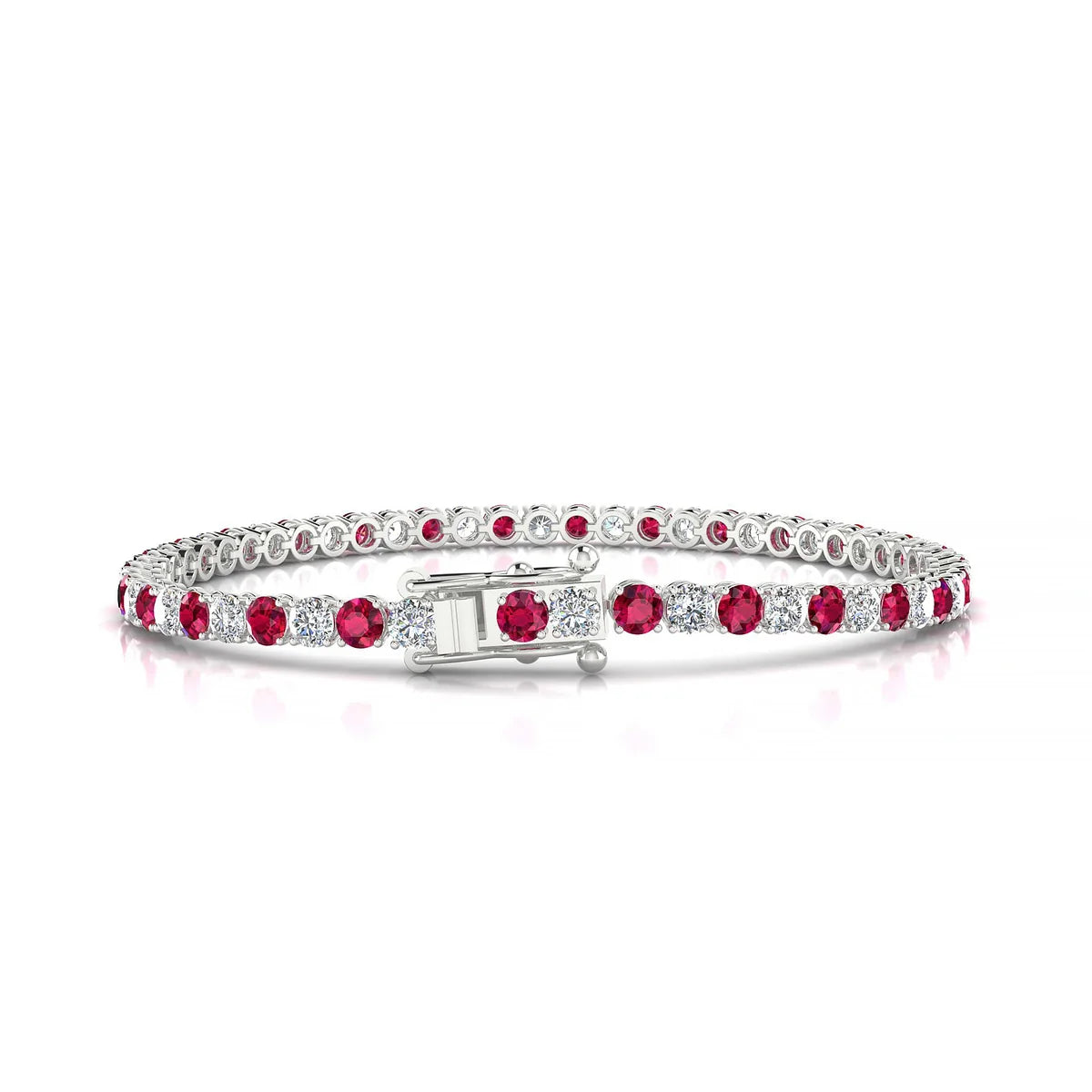Palazzo 1-1 | 18k White Gold 3 mm Round Natural Ruby Tennis Bracelet