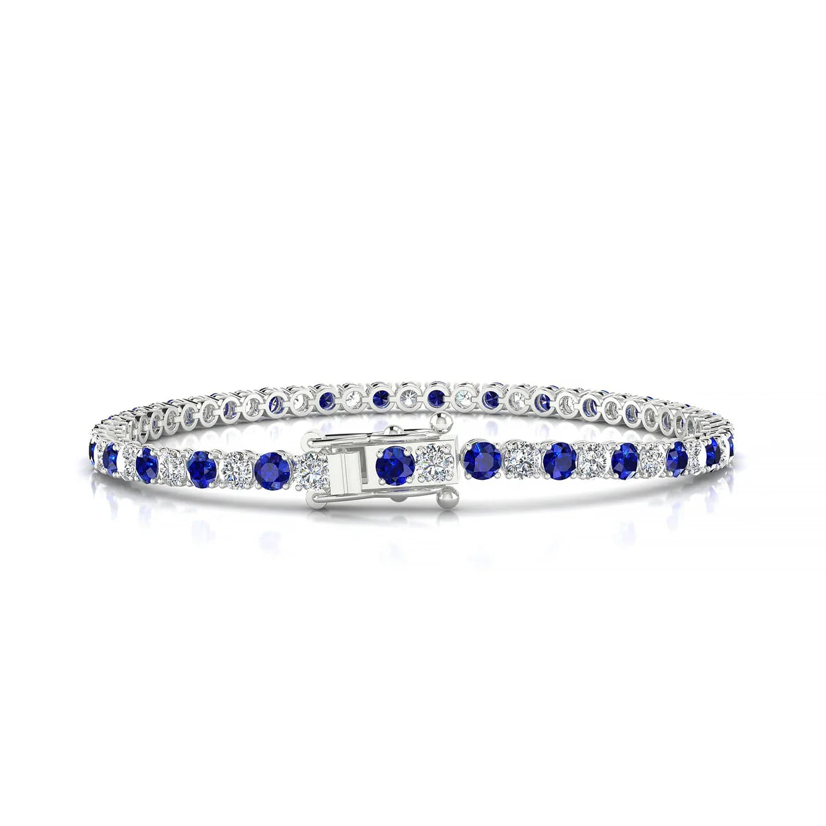 Palazzo 1-1 | 18k White Gold 3 mm Round Natural Sapphire Tennis Bracelet