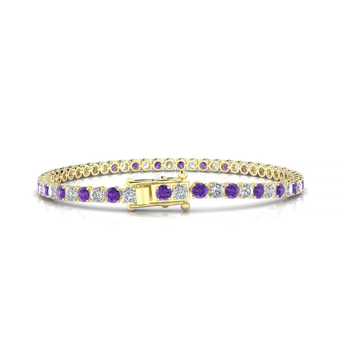 Palazzo 1-1 | 18k Yellow Gold 3 mm Round Natural Amethyst Tennis Bracelet