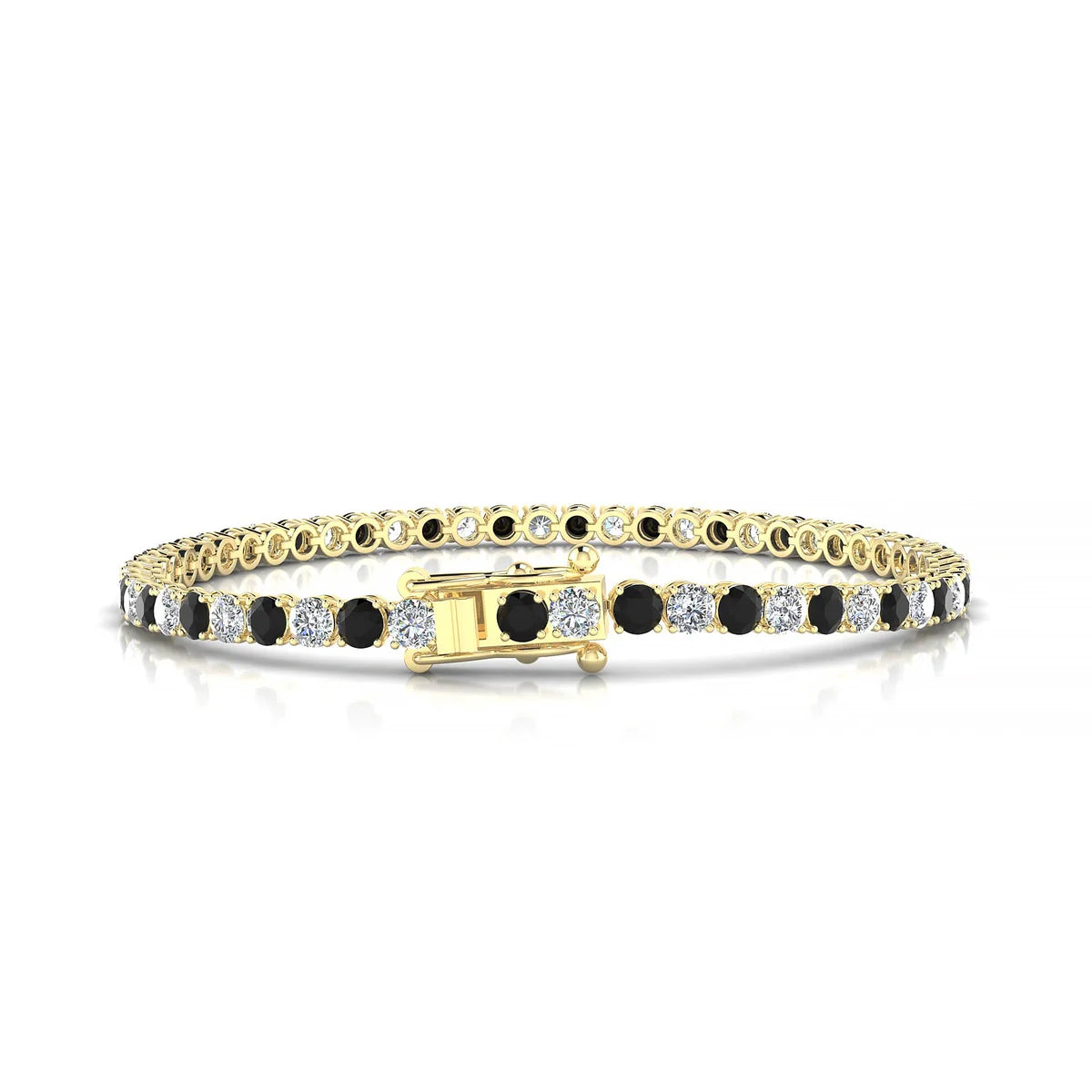 Palazzo 1-1 | 18k Yellow Gold 3 mm Round Natural Black Diamond Tennis Bracelet