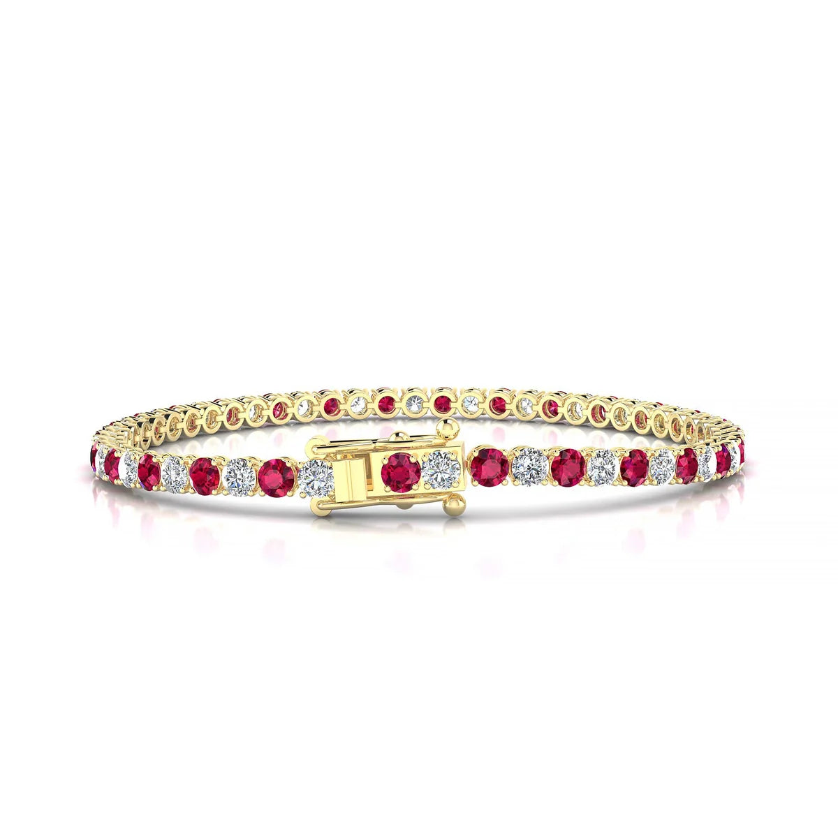 Palazzo 1-1 | 18k Yellow Gold 3 mm Round Natural Ruby Tennis Bracelet