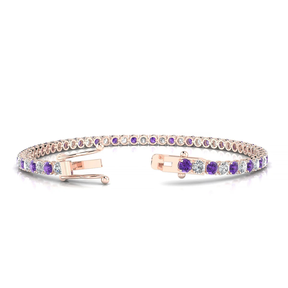 Palazzo 1-1 | 18k Rose Gold 3 mm Round Natural Amethyst Tennis Bracelet