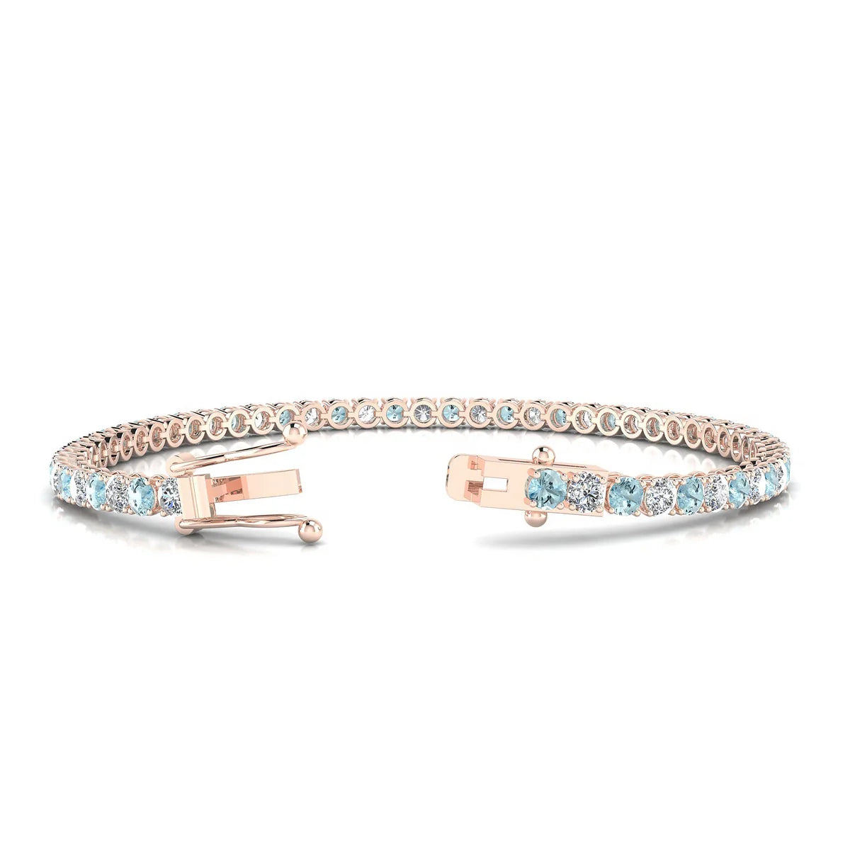 Palazzo 1-1 | 18k Rose Gold 3 mm Round Natural Aquamarine Tennis Bracelet