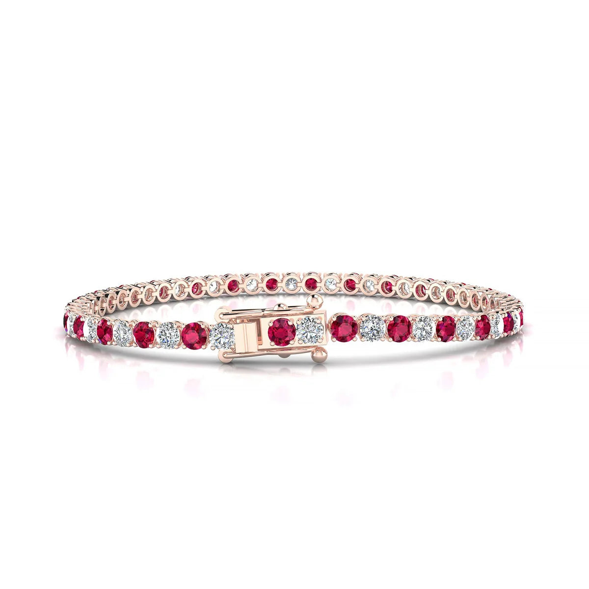 Palazzo 1-1 | 18k Rose Gold 3 mm Round Natural Ruby Tennis Bracelet