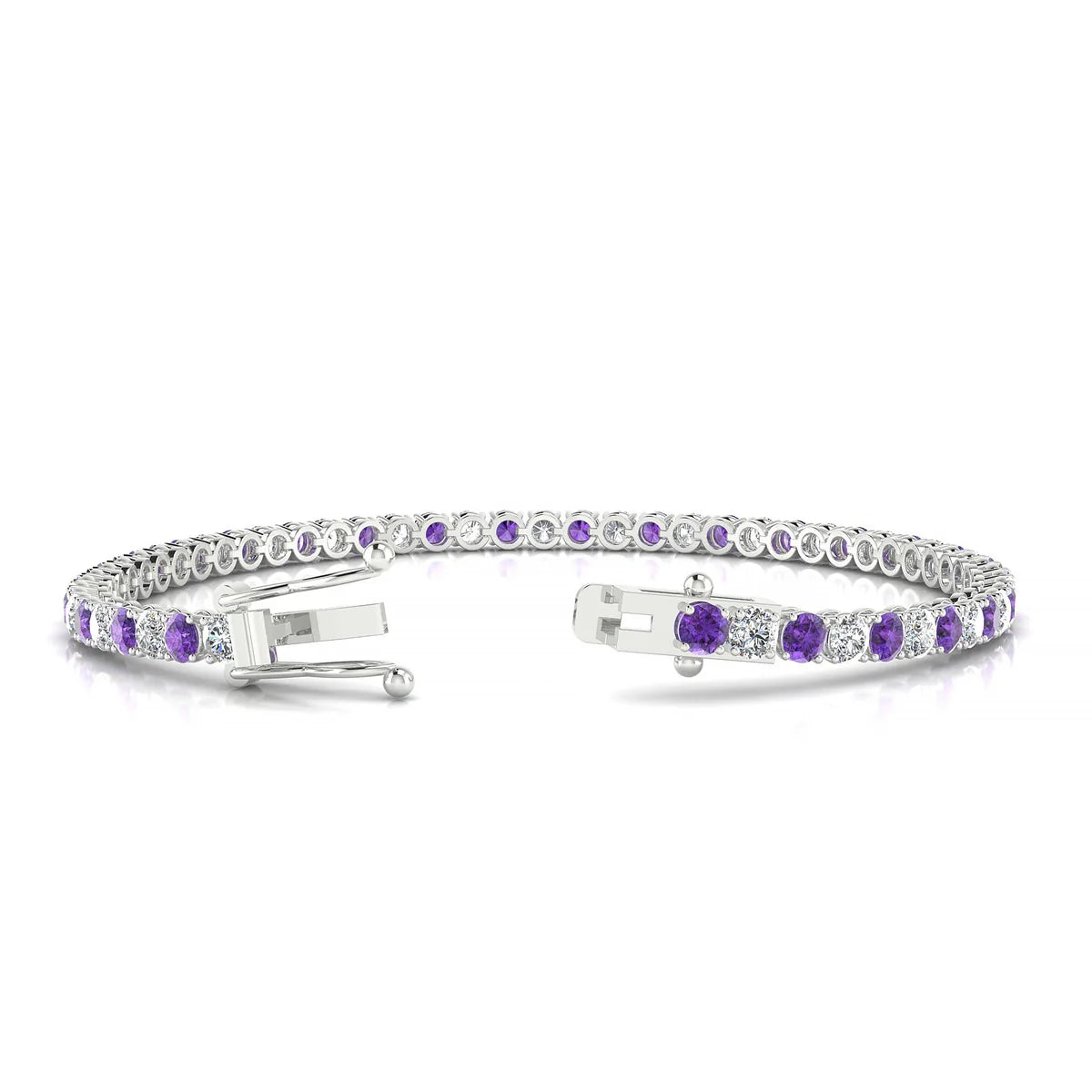 Palazzo 1-1 | 18k White Gold 3 mm Round Natural Amethyst Tennis Bracelet