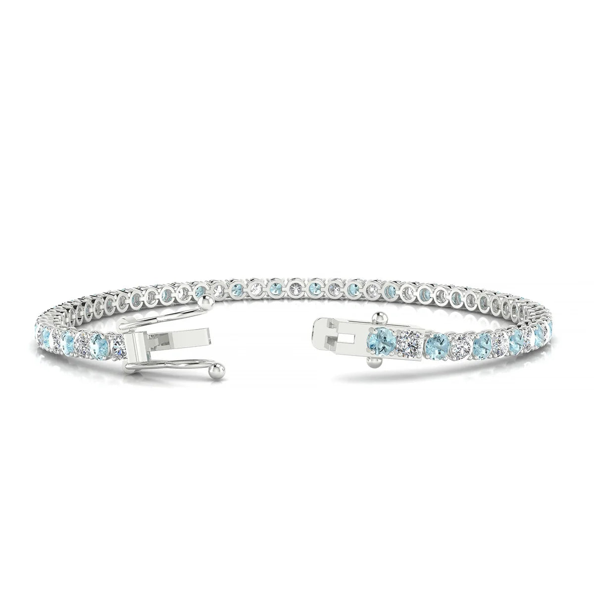 Palazzo 1-1 | 18k White Gold 3 mm Round Natural Aquamarine Tennis Bracelet