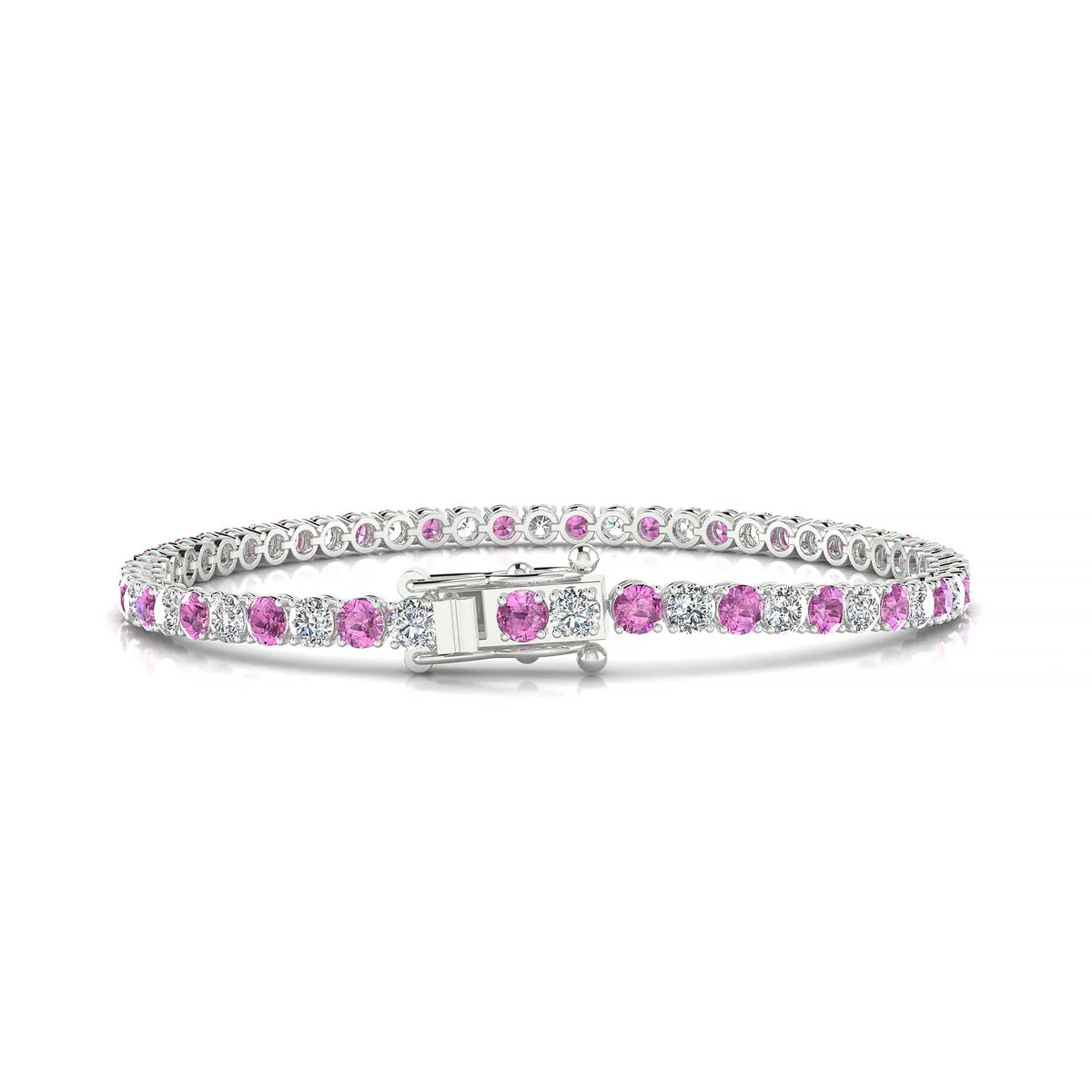 Palazzo 1-1 | 18k White Gold 3 mm Round Natural Pink Sapphire Tennis Bracelet