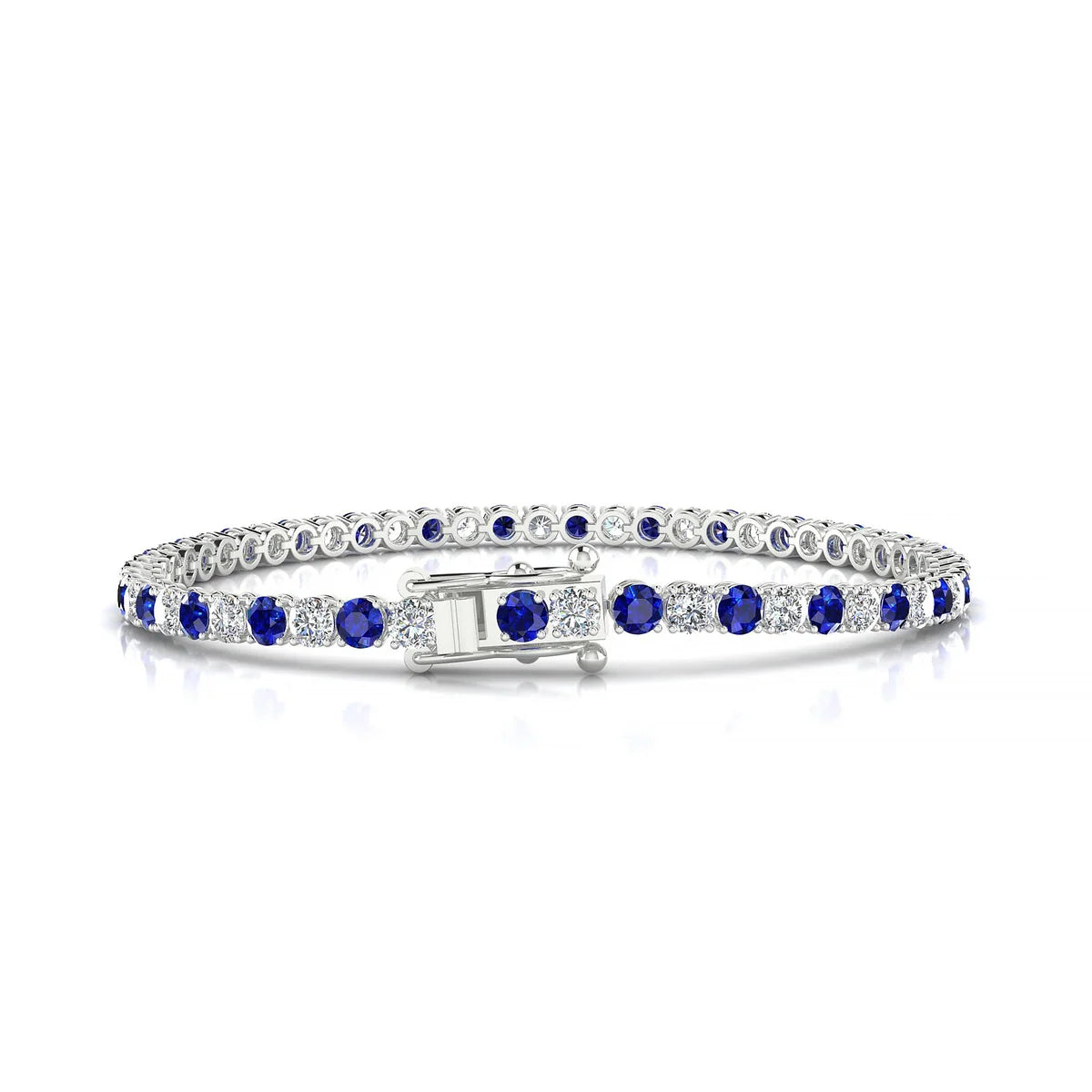 Palazzo 1-1 | 18k White Gold 3 mm Round Natural Sapphire Tennis Bracelet