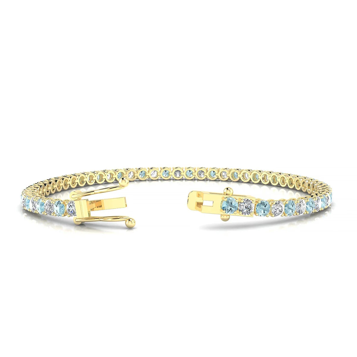 Palazzo 1-1 | 18k Yellow Gold 3 mm Round Natural Aquamarine Tennis Bracelet