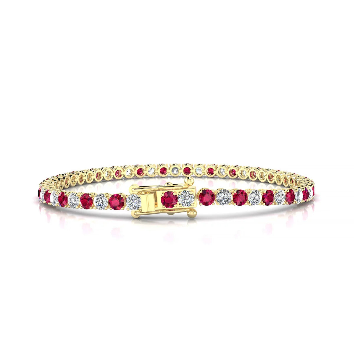 Palazzo 1-1 | 18k Yellow Gold 3 mm Round Natural Ruby Tennis Bracelet